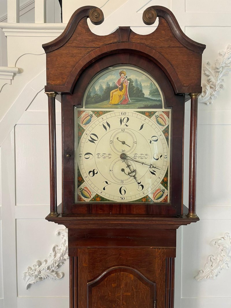 Antique Oak and Mahogany Grandfather Clock by W Prior, Skipton - Image 8